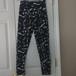 Fabulegs black leggings  hairdresser, scissors combs clips  Sz S